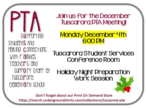 PTA Meeting December 4th at 6pm